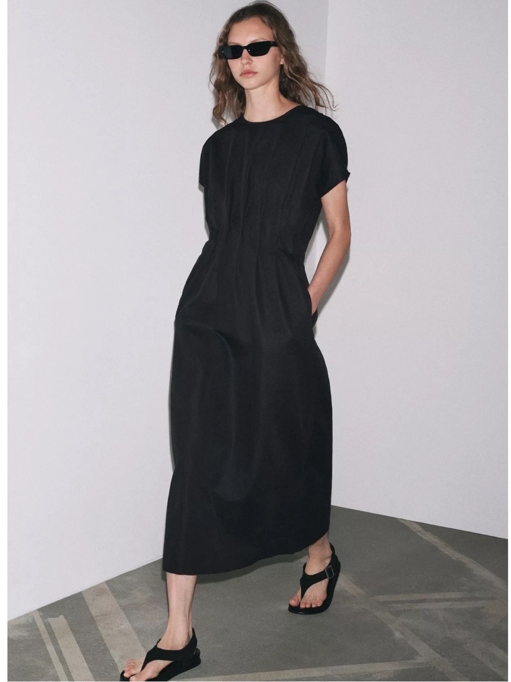 Zara Black Short-Sleeve Maxi Dress with Pockets